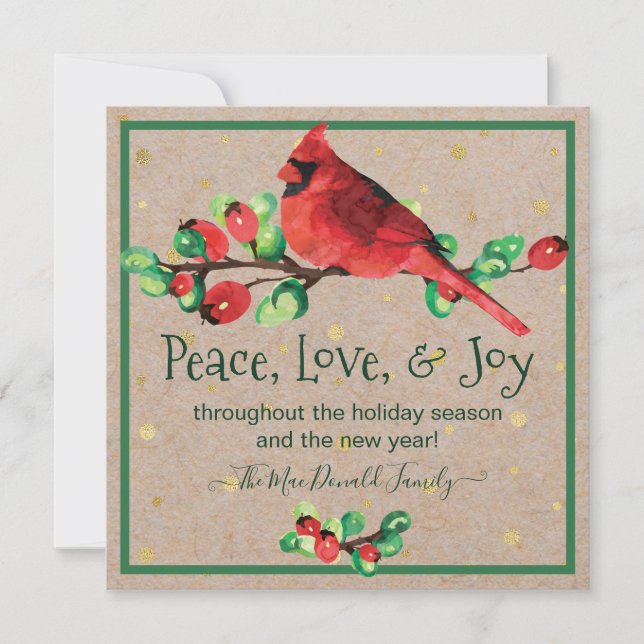 Cartes Pour Fêtes Annuelles Cardinal Bird & Berries Winter Holiday Flat Card (Devant)