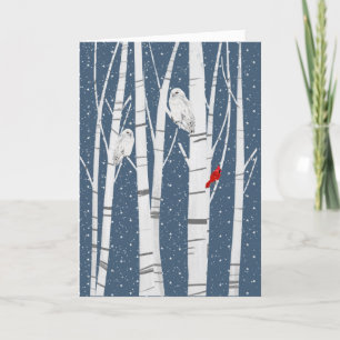 Cartes Pour Fêtes Annuelles Cardinal de Noël et Chouette dans les flocons de n