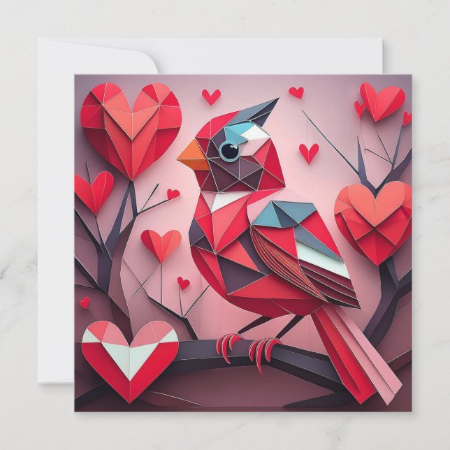 Cartes Pour Fêtes Annuelles Cardinal de style origami avec la Saint-Valentin c (Devant)