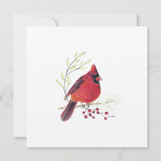 Cartes Pour Fêtes Annuelles Cardinal des Vacances Berries Art (Devant)