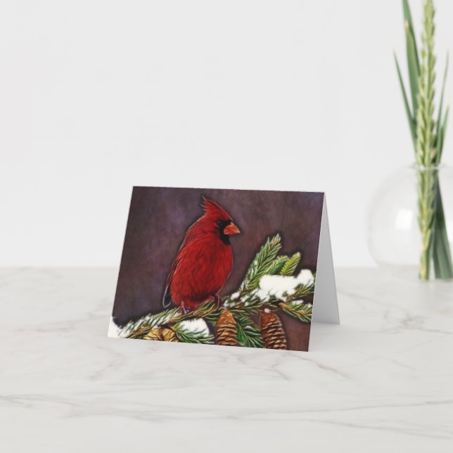 Cartes Pour Fêtes Annuelles Cardinal et Pinecones (Devant)