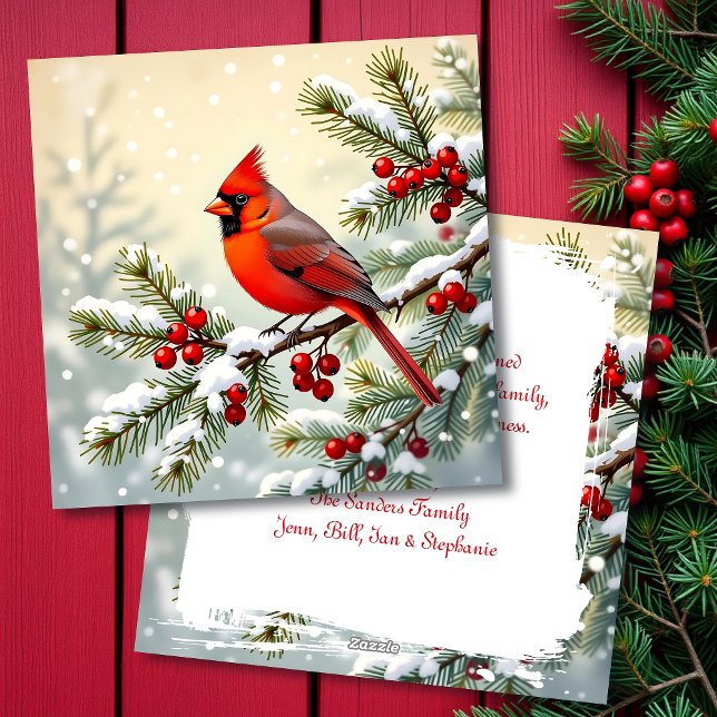 Cartes Pour Fêtes Annuelles Cardinal on a Snowy Branch Personalized Christmas (Créateur téléchargé)