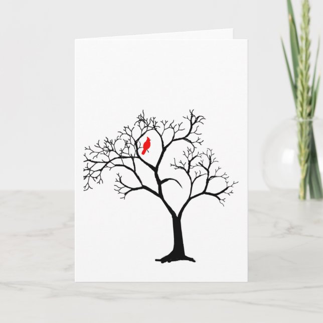 Cartes Pour Fêtes Annuelles Cardinal Red Bird dans Snowy Winter Tree Card (Devant)