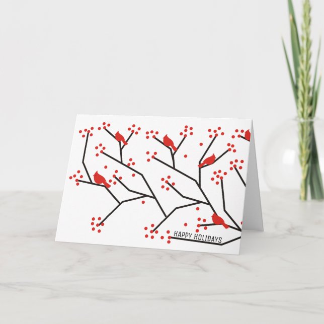Cartes Pour Fêtes Annuelles Cardinal rouge, branche & baies  vacances de Noël (Devant)