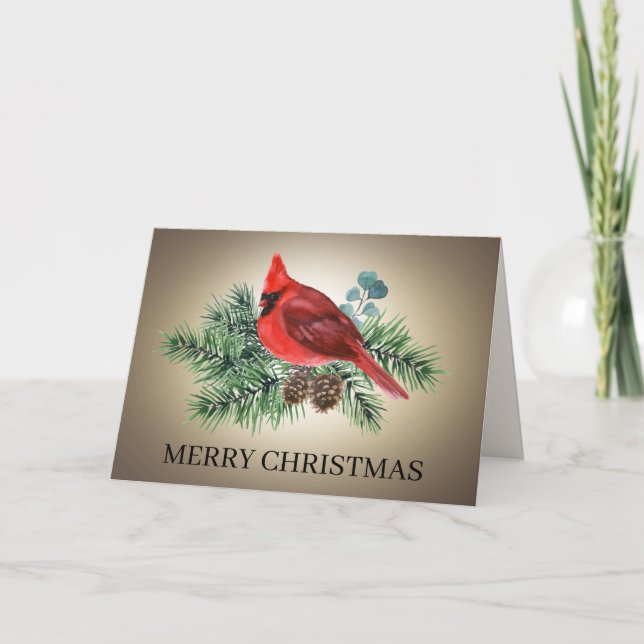 Cartes Pour Fêtes Annuelles Cardinal rouge Branches de pin Joyeux Noël (Devant)