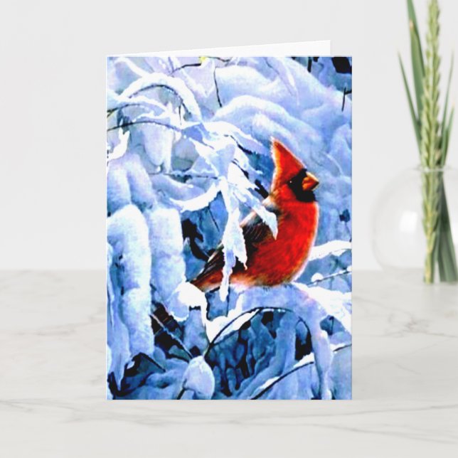 Cartes Pour Fêtes Annuelles Cardinal rouge dans la neige hivernale (Devant)