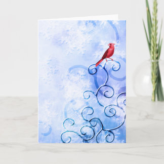 Cartes Pour Fêtes Annuelles Cardinal rouge et tourbillons : mignon oiseau d'hi