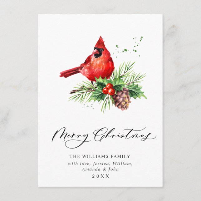 Cartes Pour Fêtes Annuelles Cardinal Rouge Holly Berry voeux de Noël (Devant)