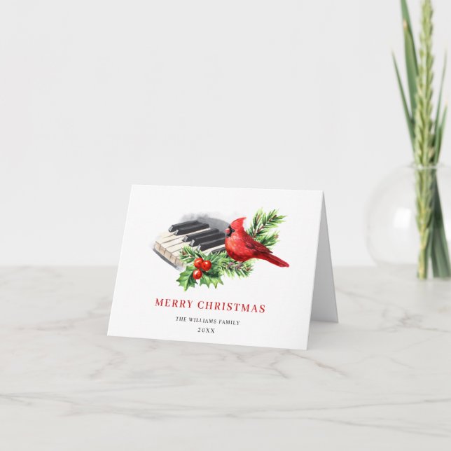 Cartes Pour Fêtes Annuelles Cardinal Rouge Holly Berry voeux de Noël (Devant)