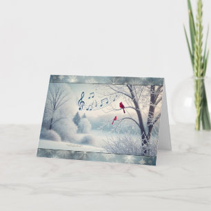 Cartes Pour Fêtes Annuelles Cardinal Rouge Oiseaux Bois enneigés Notes de Musi
