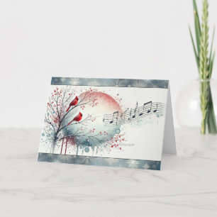Cartes Pour Fêtes Annuelles Cardinal Rouge Oiseaux Bois enneigés Notes de musi