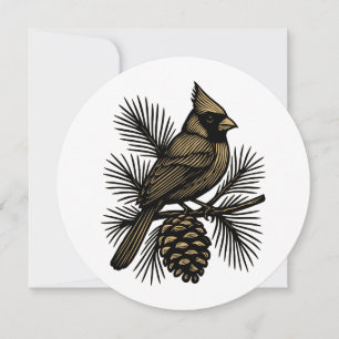 Cartes Pour Fêtes Annuelles Cardinal sur un pin avec un cône de Noël