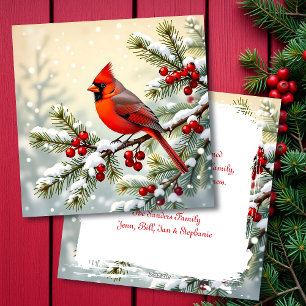 Cartes Pour Fêtes Annuelles Cardinal sur une branche enneigée Noël personnalis