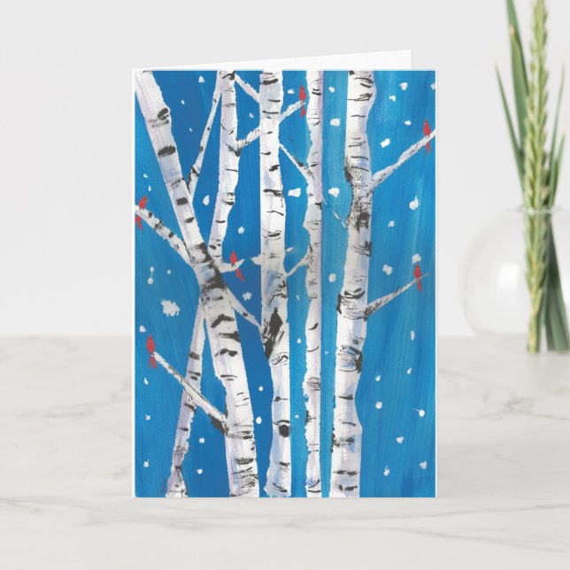 Cartes Pour Fêtes Annuelles Cardinals in Winter Birch Trees Card (Devant)
