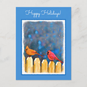 Cartes Pour Fêtes Annuelles Cardinals on the Fence Painting - Art original