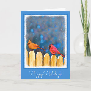 Cartes Pour Fêtes Annuelles Cardinals on the Fence Painting - Art original