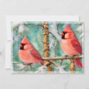 Cartes Pour Fêtes Annuelles Cardinaux dans un arbre enneigé, budget Noël
