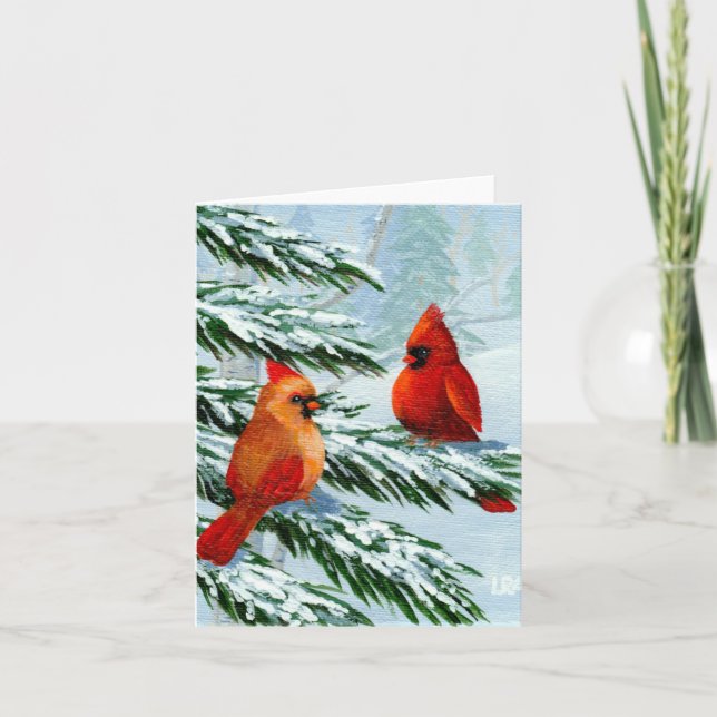 Cartes Pour Fêtes Annuelles Cardinaux d'hiver Oiseaux Creationarts de la neige (Devant)