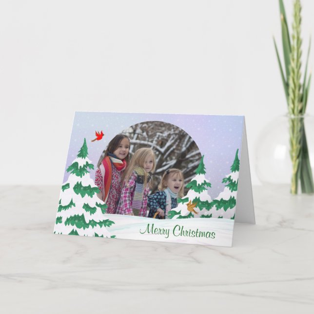 Cartes Pour Fêtes Annuelles Cardinaux d'hiver Salutations de Noël Photo (Devant)