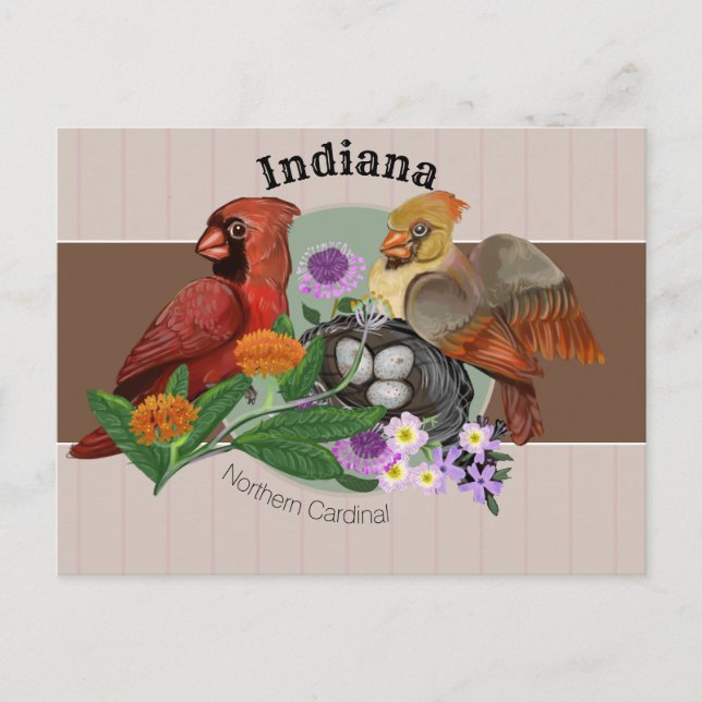 Cartes Pour Fêtes Annuelles Cardinaux du Nord de l'Indiana avec des Plantes au (Devant)