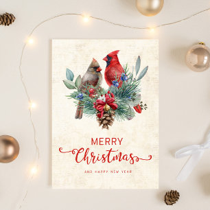 Cartes Pour Fêtes Annuelles Cardinaux Pomme de pin Grelots Noël Nouvel An