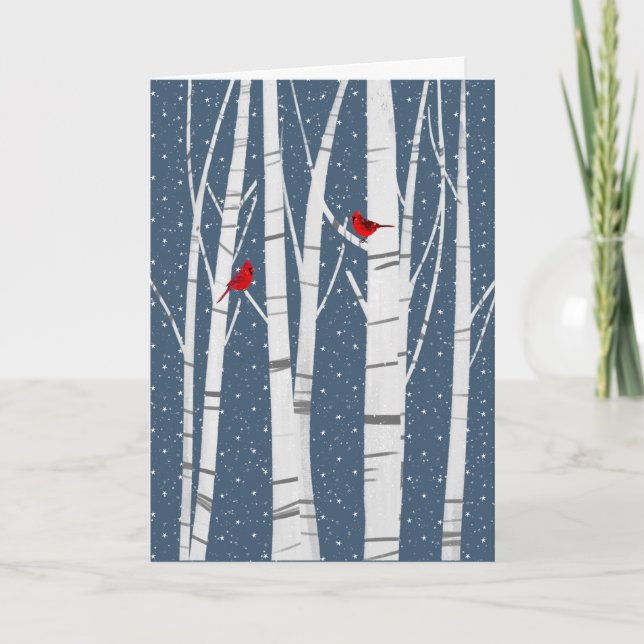 Cartes Pour Fêtes Annuelles Cardinaux rouges de Noël dans les flocons de neige (Devant)