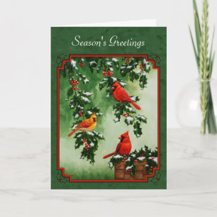 Cartes Pour Fêtes Annuelles Cardinaux rouges et Holly Green