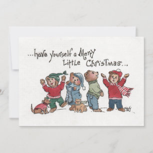 Cartes Pour Fêtes Annuelles Caricature acrylique vintage Holiday Singing Cubs
