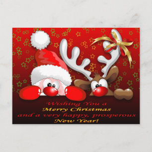 Cartes Pour Fêtes Annuelles Caricature amusante Père Noël et Reindeer