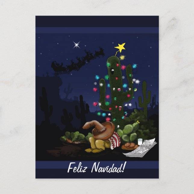 Cartes Pour Fêtes Annuelles Caricature de cactus de Noël du sud-ouest (Devant)