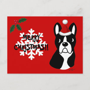 Cartes Pour Fêtes Annuelles Caricature de Noël de Boston Terrier Flocon de nei