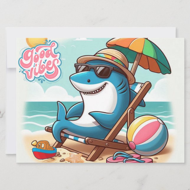 Cartes Pour Fêtes Annuelles Caricature de requin caricaturale (Devant)