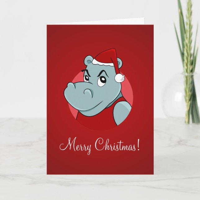 Cartes Pour Fêtes Annuelles Caricature hippo de Noël (Devant)