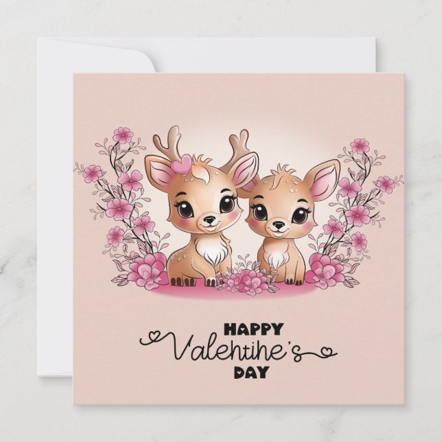 Cartes Pour Fêtes Annuelles Caricature mignonne Bambi Les amoureux Coeurs Sain (Devant)