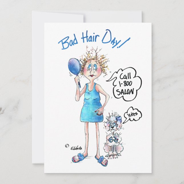 Cartes Pour Fêtes Annuelles Caricature of Lady with Bad Hair and Funny Saying (Devant)