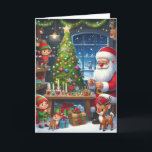 Cartes Pour Fêtes Annuelles Caricature Père Noël Et Elfes<br><div class="desc">Style de dessin Père Noël dans son atelier pour Noël</div>