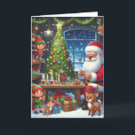 Cartes Pour Fêtes Annuelles Caricature Père Noël Et Elfes<br><div class="desc">Style de dessin Père Noël dans son atelier pour Noël</div>