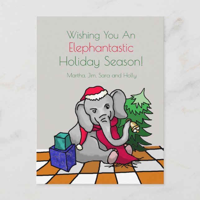 Cartes Pour Fêtes Annuelles Caricature personnalisée de Noël Eléphant (Devant)