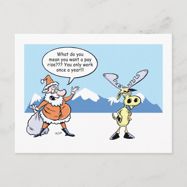 Cartes Pour Fêtes Annuelles Caricatures de Noël Père Noël et le renne saisissa (Devant)