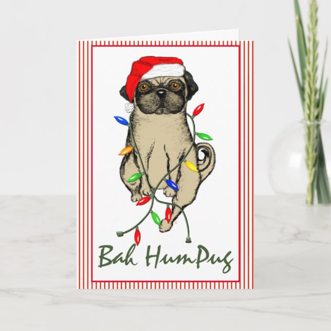 Cartes Pour Fêtes Annuelles Carlin Chien Bah Humpug Funny Noël (Devant)