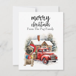 Cartes Pour Fêtes Annuelles CARLIN chien Joyeux Noël sur marbre rouge or