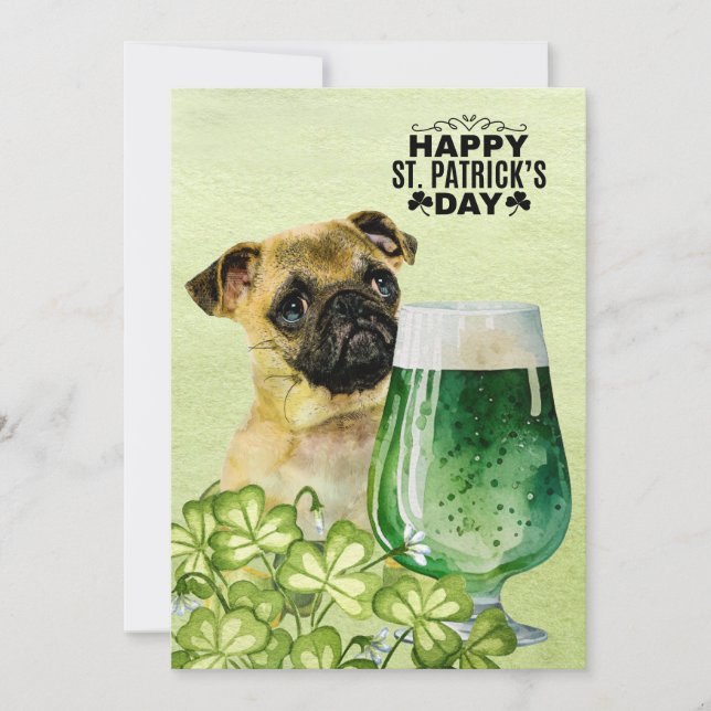 Cartes Pour Fêtes Annuelles CARLIN Chien St. Patrick's Day avec Casquette et b (Devant)