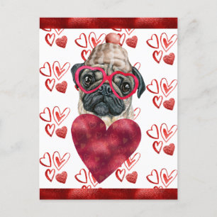 Cartes Pour Fêtes Annuelles Carlin Coeurs Amoureux des chiens Valentine Cadeau