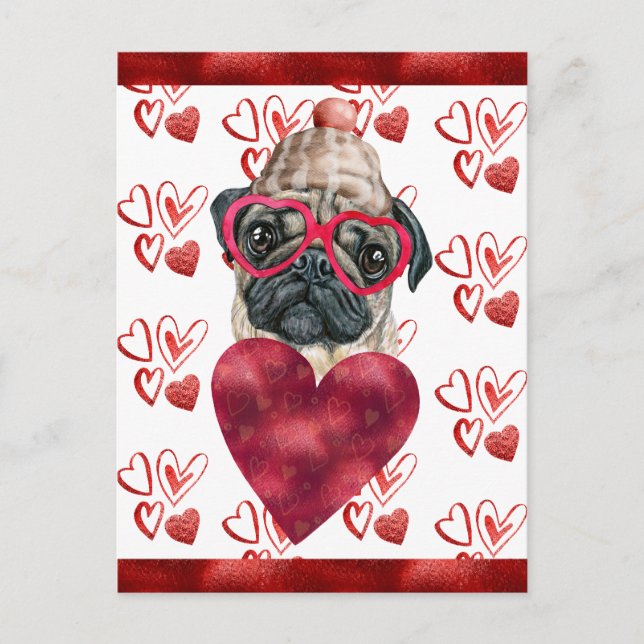 Cartes Pour Fêtes Annuelles Carlin Coeurs Amoureux des chiens Valentine Cadeau (Devant)