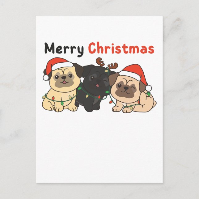 Cartes Pour Fêtes Annuelles Carlin Noël Animaux Chiens mignons Joyeux Noël (Devant)