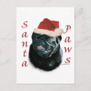 Cartes Pour Fêtes Annuelles Carlin (noir) Père Noël Paws