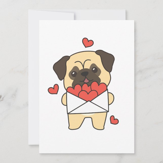 Cartes Pour Fêtes Annuelles Carlin pour la Saint-Valentin mignon Animaux Coeur (Devant)