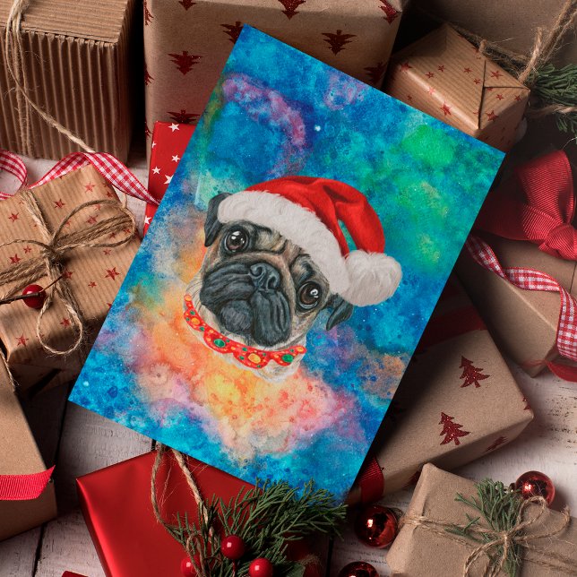 Cartes Pour Fêtes Annuelles Carlin race Chien Noël (Créateur téléchargé)