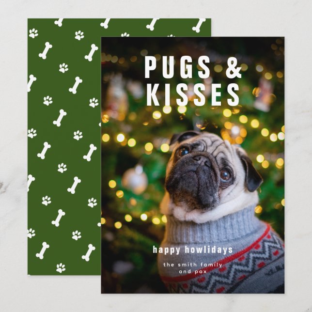 Cartes Pour Fêtes Annuelles Carlins et baisers Chien de compagnie Noël (Devant / Derrière)