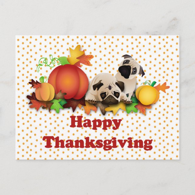 Cartes Pour Fêtes Annuelles Carlins et Citrouilles de Thanksgiving (Devant)